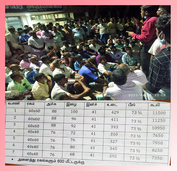 Wage negotiations between weavers and employers led by Thiruthani Revenue Kottachiyar Employers pledge to increase by 50 paise per meter