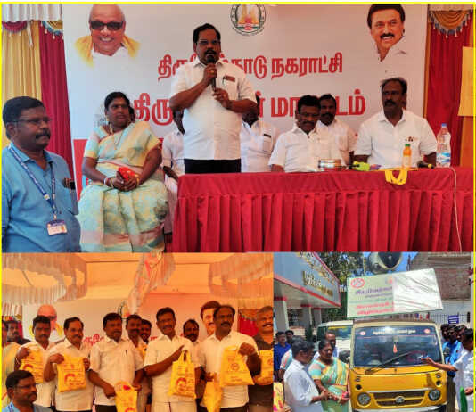 திருவேற்காடு : ‘ பிளாஸ்டிக் மாசில்லா தமிழ்நாடு ” திட்ட விழிப்புணர்வு நிகழ்ச்சி : அமைச்சர் சா.மு.நாசர் பயனாளிகளுக்கு மஞ்சப்பை வழங்கினார் ..