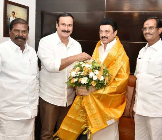 பாமக தலைவராக பொறுப்பேற்றுள்ள அன்புமணி ராமதாஸ் முதல்வர் மு.க.ஸ்டாலினுடன் சந்திப்பு