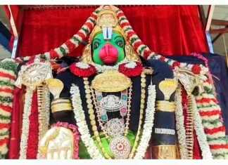 புரட்டாசி மாத மஹாளய அமாவாசையை முன்னிட்டு திருப்பதி வெங்கடாஜலபதி ரூபத்தில், சிறப்பு அலங்காரத்தில் பக்தர்களுக்கு அருள் பாலித்த கும்பகோணம் விஸ்வரூப ஆஞ்சநேயர் ..