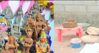 களிமண்ணால் சுயமாக பொம்மைகள் செய்து, மாகறல் கிராமத்தில் நவராத்திரி கொலு வைத்த ஏழாம் வகுப்பு படிக்கும் பள்ளி மாணவன்