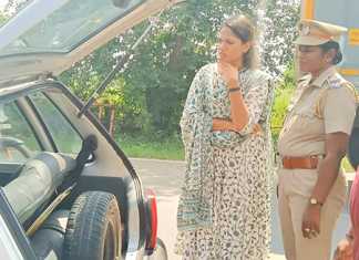 எளாவூர் ஒருங்கிணைந்த சோதனை சாவடி பகுதியில் கஞ்சா கடத்தல் தடுப்பு நடவடிக்கையில் ஈடுப்பட்ட பொன்னேரி கோட்டாச்சியர் ஐஸ்வர்யா