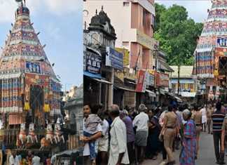 கேரள ஜெண்டை மேளம் முழங்க … இன்னிசைக்கேட்டு யானை குதிரை ஒட்டகம் என மூன்றும் நாட்டியம் ஆடியப்படியே திருத்தேரின் முன்னே செல்ல … இராமநவமியை முன்னிட்டு இனிதே நடைப்பெற்றது கும்பகோணம் அருள்மிகு இராமசுவாமி திருக்கோயில் திருத்தேரோட்டம் …