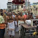On the 4th day of the Kumbakonam Mahamakha festival, Nathaswara drum beat, 63 Nayanmars paraded around the street in a silver palak, Mangalambika Sametha Utsavar Adhikumbeswarar-p1