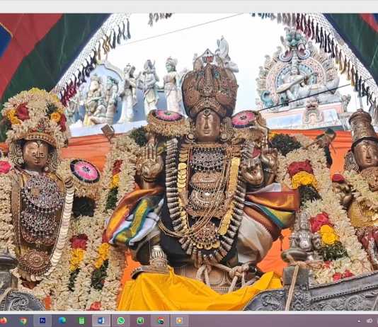 கும்பகோணம் மகாமகப் பெருவிழாவின் 4 ஆம் நாள் நிகழ்ச்சி : நாதஸ்வர மேளதாளம் முழங்க, 63 நாயன்மார்கள் புடைசூழ வெள்ளிப் பல்லாக்கில் வீதிவுலா வந்த மங்களம்பிகா சமேத உற்சவர் ஆதிகும்பேஸ்வரர் …