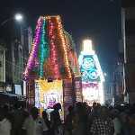 The Kumbakonam Saivathruthala Panchamurthys who came to Thiruveethivula in a beautifully decorated thatched sabbaram -p1