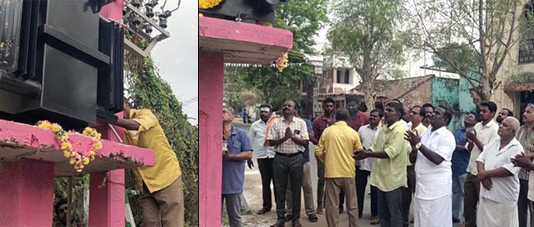 ரூ.7 இலட்சம் மதிப்பீட்டில் ரயிலடி ஒத்த சரகு பகுதியில் மக்கள் பயன்பாட்டிற்காக அமைக்கப் பட்டுள்ள புதிய 100 கே.வி மின் திறன் கொண்ட மின்மாற்றி …