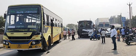 Three vehicles, including a government bus, collided with each other in an accident near Patappai. Government bus driver seriously injured in head-p