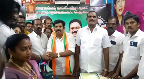 The introduction meeting of the BJP candidate for Tiruvallur National Assembly was held at Thachur Joint Road on behalf of Amma People's Development Kazhagam executives-p1