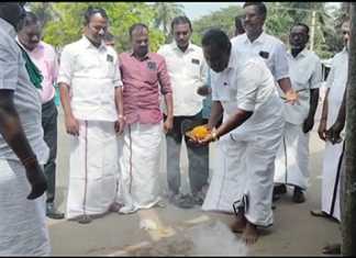ரூ.33 இலட்சம் திட்ட மதிப்பீட்டில் மாவூர் கடை வீதியில் அமைக்கப்படும் உயர் கோபுர நிழற்குடை : திருவாரூர் ஒன்றியத் தலைவர் தேவா பணியினை தொடங்கி வைத்தார்