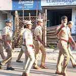 A flag parade by the police and paramilitary forces in Meenjoor area ahead of the Tiruvallur parliamentary elections…p1