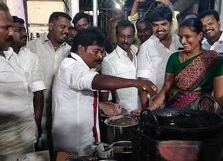 வடை சாப்பிடுறீங்களா.. வடை., சுட்டுத் தள்ளிய தேமுதிக வேட்பாளர் : சமூக வலைதளங்களில் வைரலாகும் காணொளிக் காட்சி…