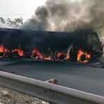 The front tire of a lorry on the Puduvayal Chennai Kolkata National Highway burst into flames…p1